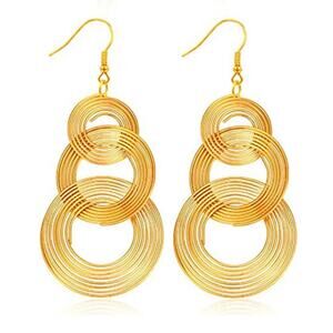Gold Interlocking Circle Drop Earrings